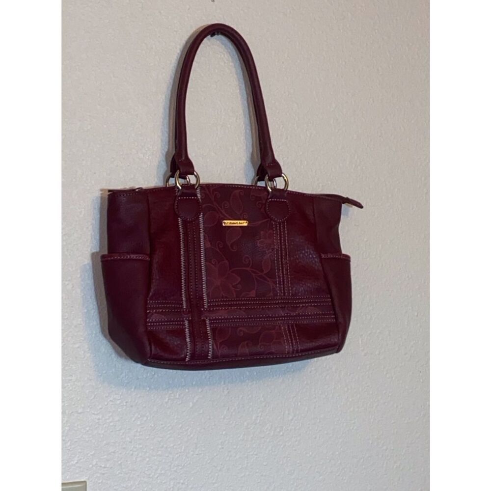 St John’s Bay Women's Floral-Embossed Shoulder Bag in Burgundy